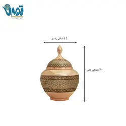 قندان شکلات خوری بدون پایه مس و خاتم طرح سیب 20 سانتی