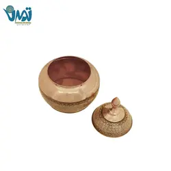 قندان شکلات خوری بدون پایه مس و خاتم طرح سیب 20 سانتی