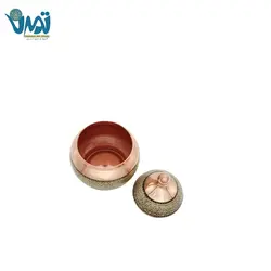 قندان شکلات خوری بدون پایه مس و خاتم طرح سیب 16 سانتی