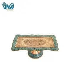 رولت خوری پایه دار مس و فیروزه 15 سانتی