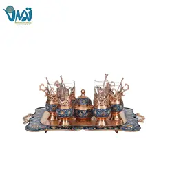 سرویس چای خوری مس و پرداز داخل سینی قلم زنی