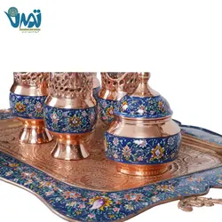سرویس چای خوری مس و پرداز داخل سینی قلم زنی