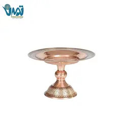 شیرینی خوری پایه دار مس و خاتم ساده بزرگ 14 سانتی