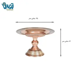 شیرینی خوری پایه دار مس و خاتم ساده بزرگ 14 سانتی