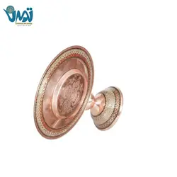 شیرینی خوری پایه دار مس و خاتم ساده بزرگ 14 سانتی