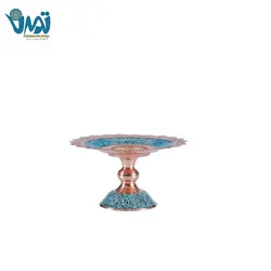 شیرینی خوری مس و فیروزه لب کنگره ای کوچک 13 سانتی