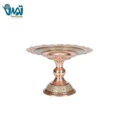 شیرینی خوری پایه دار مس و خاتم لب کنگره ای 17 سانتی