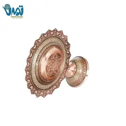 شیرینی خوری پایه دار مس و خاتم لب کنگره ای 17 سانتی