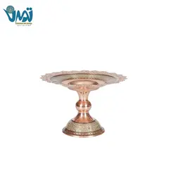 شیرینی خوری پایه دار مس و خاتم لب کنگره ای 13 سانتی