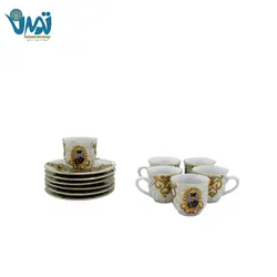 فنجان و نعلبکی قهوه خوری چینی شاه عباسی سفید طلایی