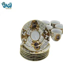 فنجان و نعلبکی قهوه خوری چینی شاه عباسی سفید طلایی