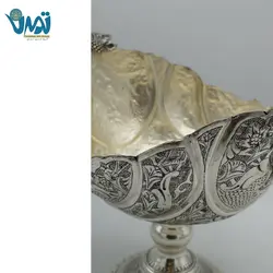 کشکول پایه دار برنجی قلم زنی 17 سانتی