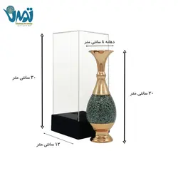 گلدان مس و فیروزه 30 سانتی همراه با جعبه پلکسی و جیر