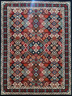 گبه طرح لوزی زمینه تیره در شرکت فرش تندیس خاطره کاشان