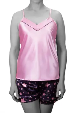 لباس خواب تاپ شلوارک ساتن شورت لامبادا کد 16061 تی بی ان