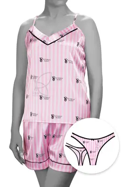 لباس خواب تاپ شلوارک ساتنی پشت ضربدری کد 16059تی بی ان