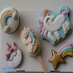 پک هدیه یونیکورن شامل کاپ کیک، کوکی با روکش آیسینگ، پاپسیکلز - ونسی گیفت