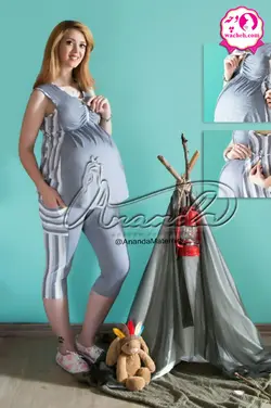 تاپ شلوارک بارداری و شیردهی ملانژ خانگی