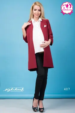 کت کرپ بارداری مازراتی همراه با شومیز آستین حلقه ای جلو دکمه دار و شیردهی