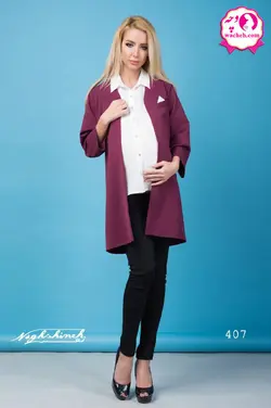 کت کرپ بارداری مازراتی همراه با شومیز آستین حلقه ای جلو دکمه دار و شیردهی