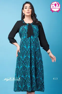 پیراهن بارداری حریر طرح دار یقه پرچ پاپیونی