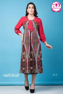 پیراهن بارداری حریر طرح دار یقه پرچ پاپیونی