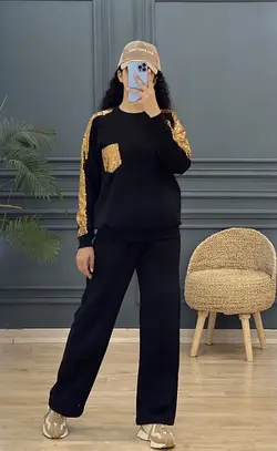 6438-ست بلوز و شلوار دورس پولک دار