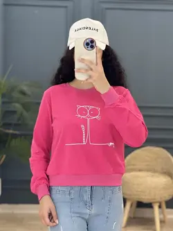 6430-بلوز چاپی گربه لاغر