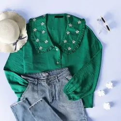 6882-شومیز یقه گلدوزی گل