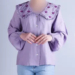 6882-شومیز یقه گلدوزی گل