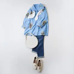 7258-شومیز یقه هفت گلدوزی برگ