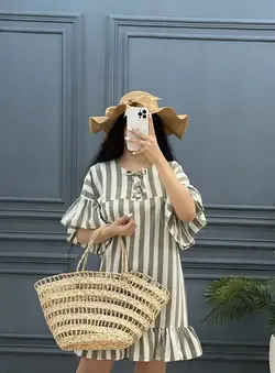 7438-پیراهن راه راه پایین چین