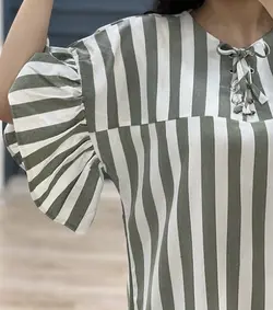 7438-پیراهن راه راه پایین چین