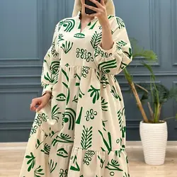 پیراهن بلند لینن طرحدار کد 8087