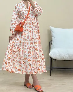 پیراهن لینن طرحدار بیتا کد 8459