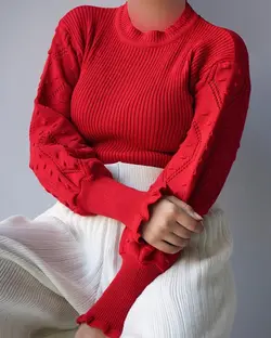 بلوز بافت آستین فانوسی 2 کد 9381