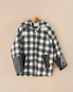 کاپشن چهارخونه آستین زیپ دار کد 9880