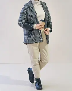 کاپشن چهارخونه آستین زیپ دار کد 9880