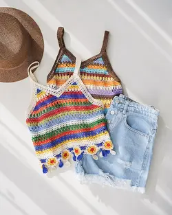 کراپ قلاب بافی رنگین کمان کد 1379