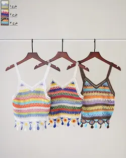 کراپ قلاب بافی رنگین کمان کد 1379