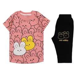 4020-ست تیشرت شلوارک تمام چاپ خرگوش (کودک)