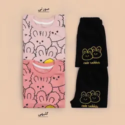 4020-ست تیشرت شلوارک تمام چاپ خرگوش (کودک)