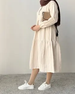 پیراهن راه راه لینن ماریا کد 2860