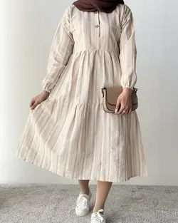 پیراهن راه راه لینن ماریا کد 2860