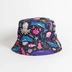 باکت هت دورو طرح موجودات دریایی مشکی