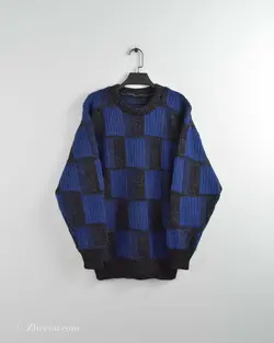 بافت وینتیج سورمه ای شطرنجی