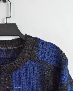 بافت وینتیج سورمه ای شطرنجی