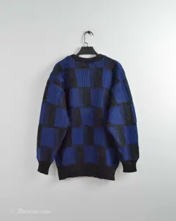 بافت وینتیج سورمه ای شطرنجی