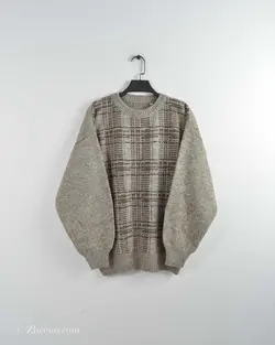 بافت وینتیج کرمی شطرنجی