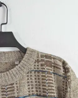 بافت وینتیج کرمی شطرنجی